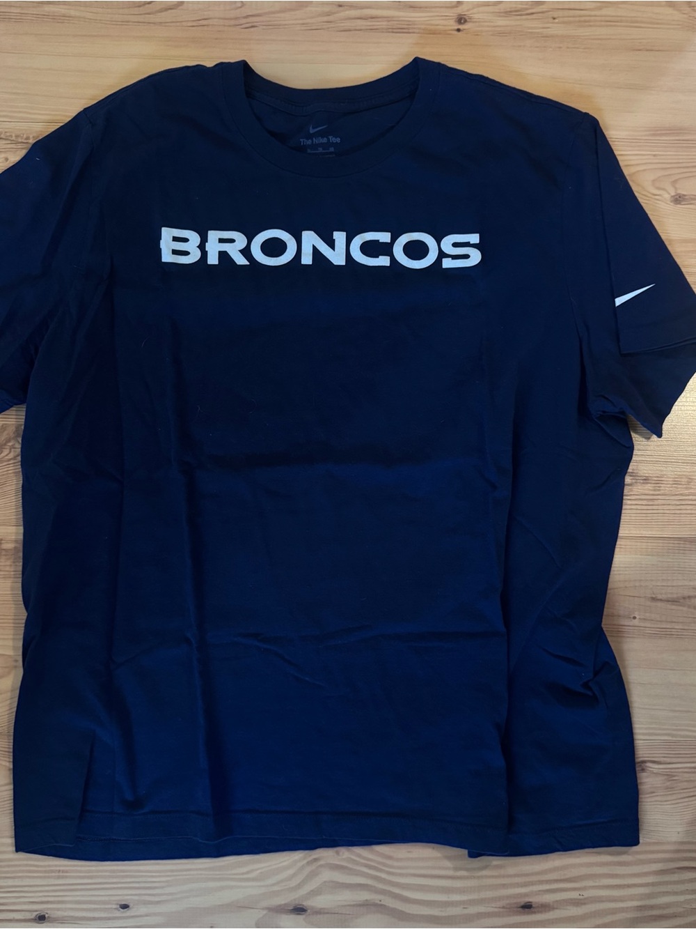 Nike Navy Broncos Short Sleeve Tee with White Logo